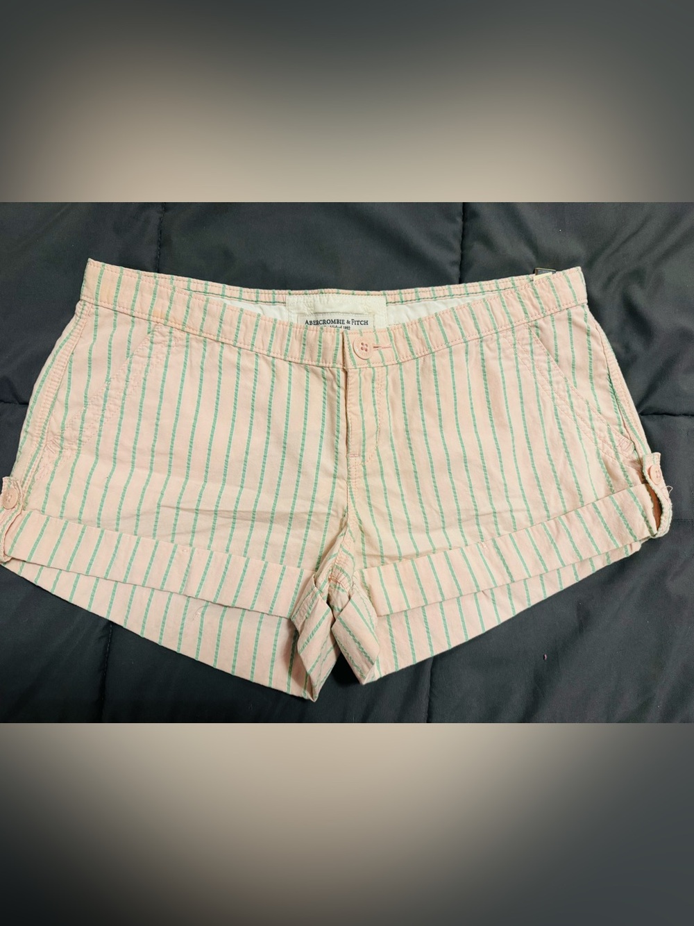 Abercrombie & Fitch Pink and Green Striped High Waist Shorts